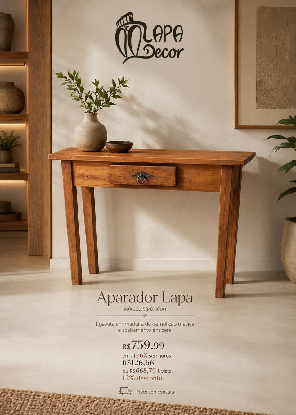 Aparador rústico de madeira de demolição maciça - Lapa Decor Rio de Janeiro