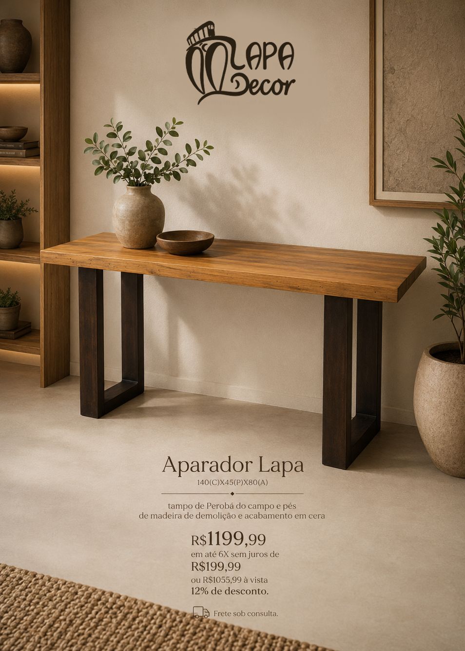 Aparador rústico de madeira de demolição maciça, modelo II - Lapa Decor Rio de Janeiro