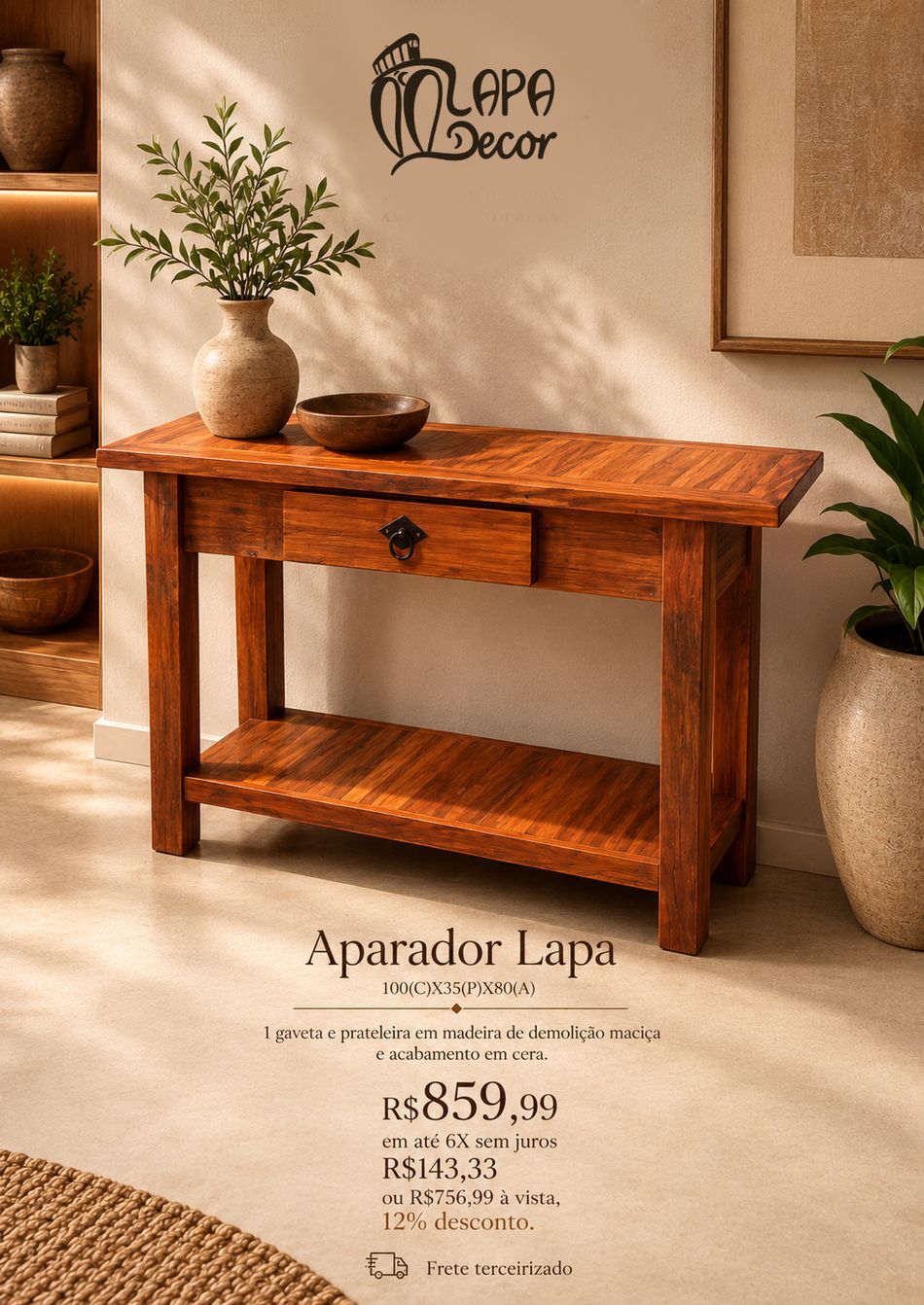 Aparador rústico de madeira de demolição maciça, modelo III - Lapa Decor Rio de Janeiro