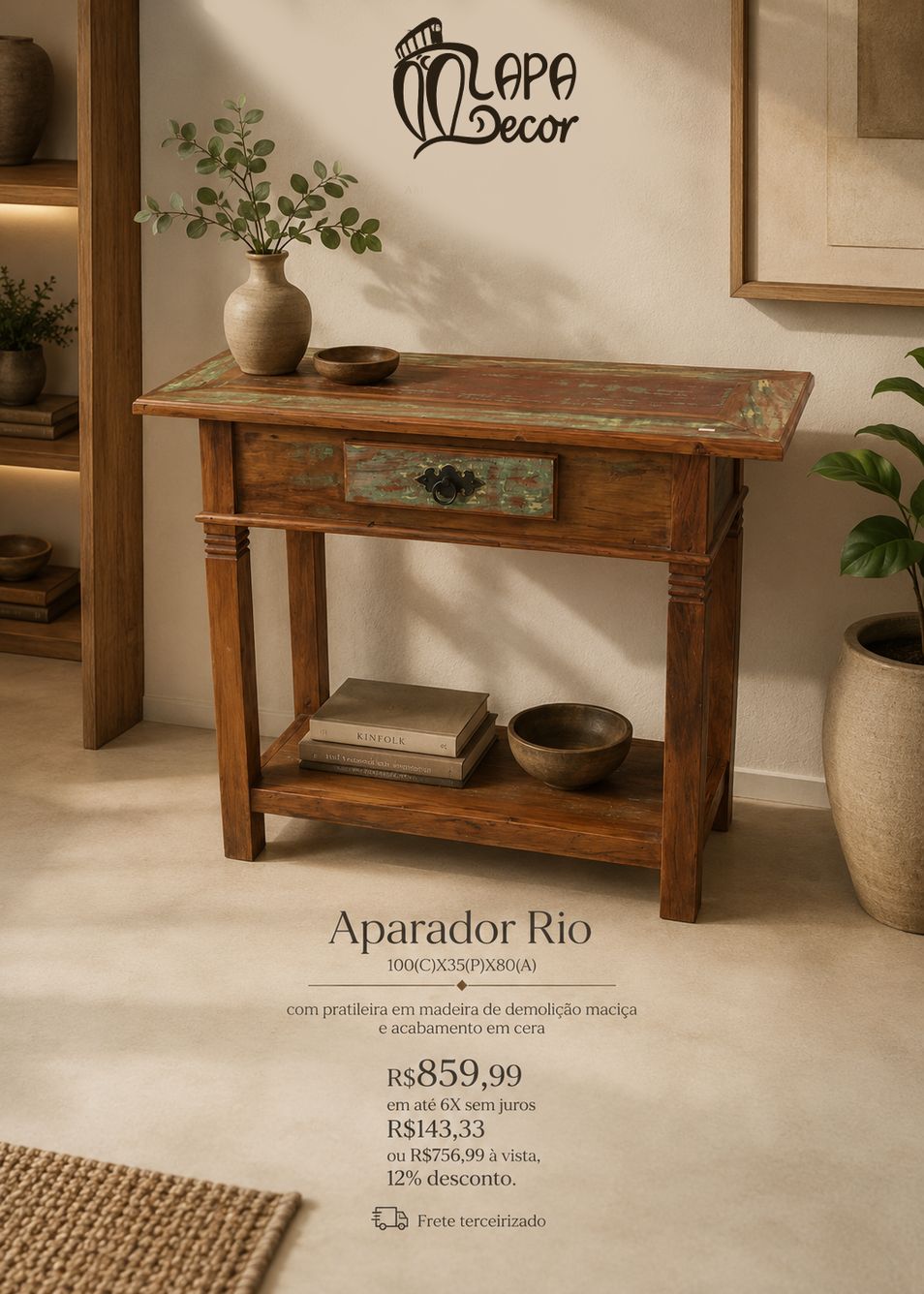 Aparador rústico de madeira de demolição maciça no Rio de Janeiro - Lapa Decor