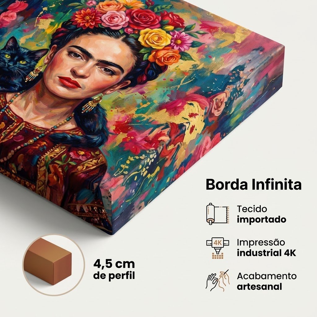Loja de decoração Rio de Janeiro - detalhe da borda infinita e moldura de madeira maciça do Quadro Frida Kahlo, Lapa Decor