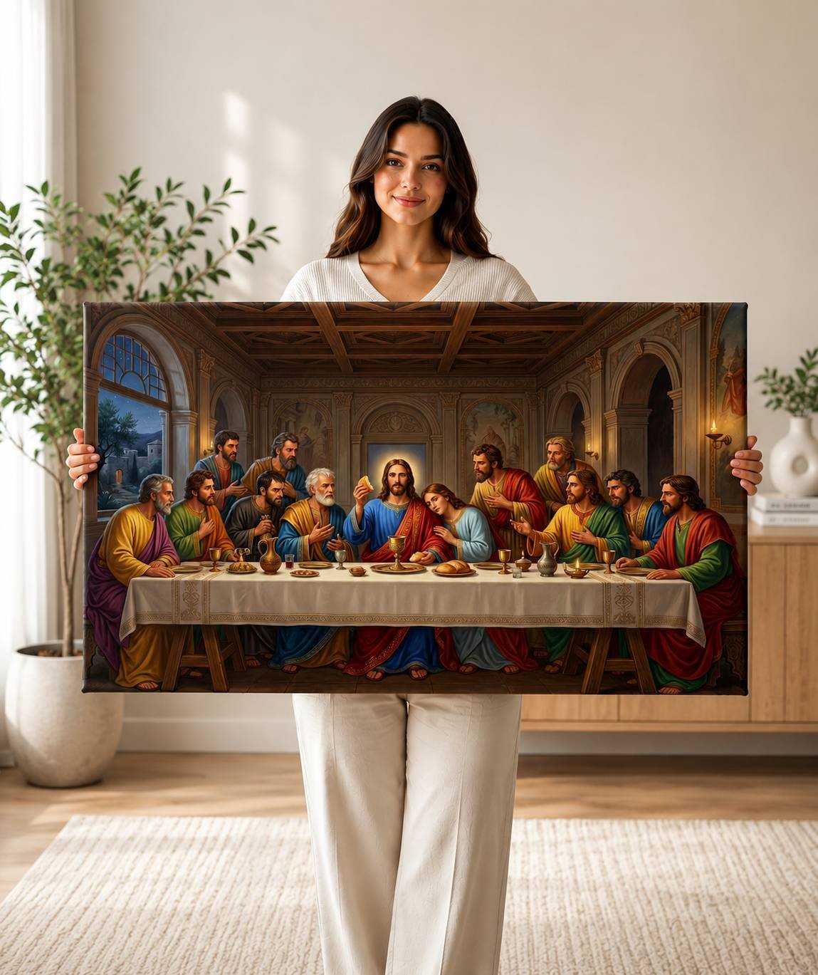 Quadro Santa Ceia Edição Clássica, moldura de madeira de demolição - Lapa Decor