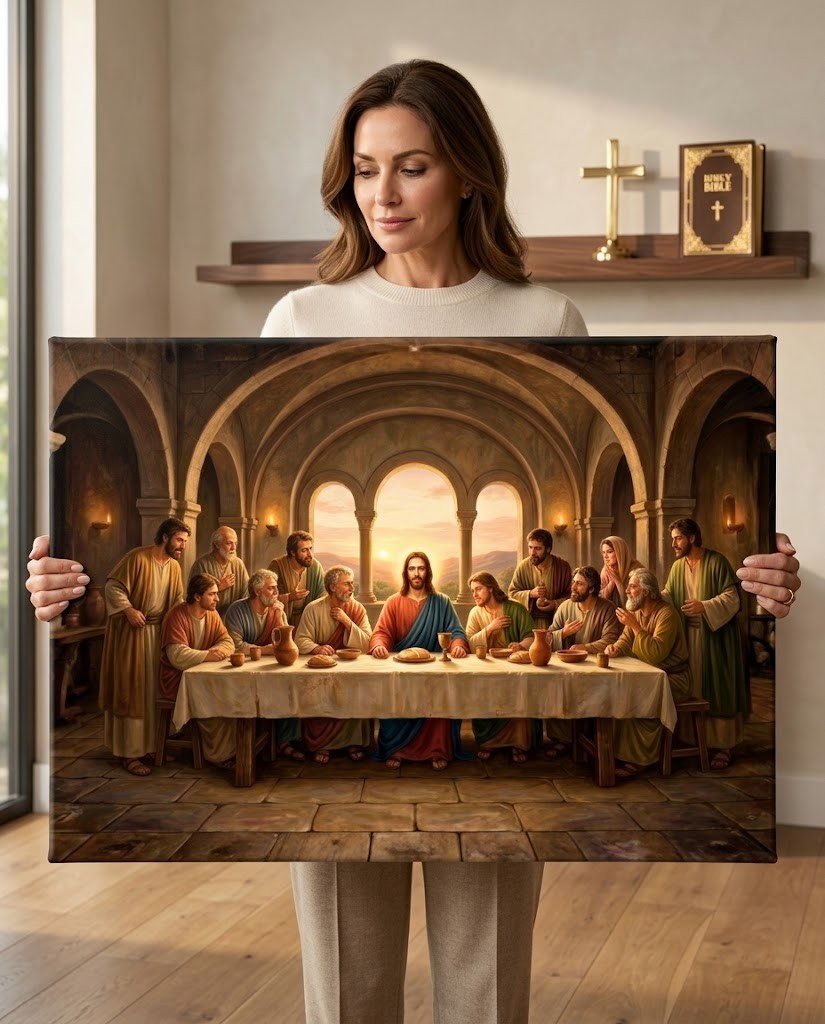 Quadro Santa Ceia Edição Panorâmica, moldura de madeira de demolição - Lapa Decor