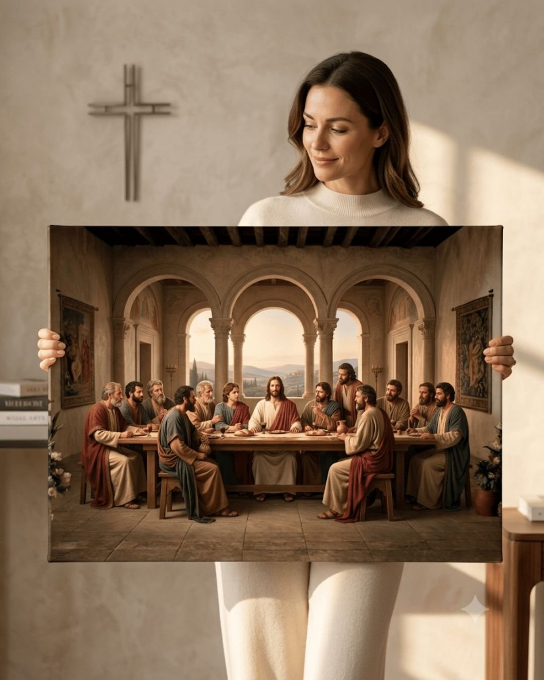 Quadro Santa Ceia Edição Renascentista, moldura de madeira de demolição - Lapa Decor