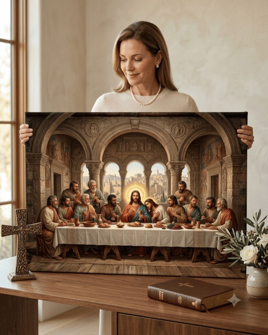 Quadro Santa Ceia Premium, moldura de madeira de demolição - Lapa Decor